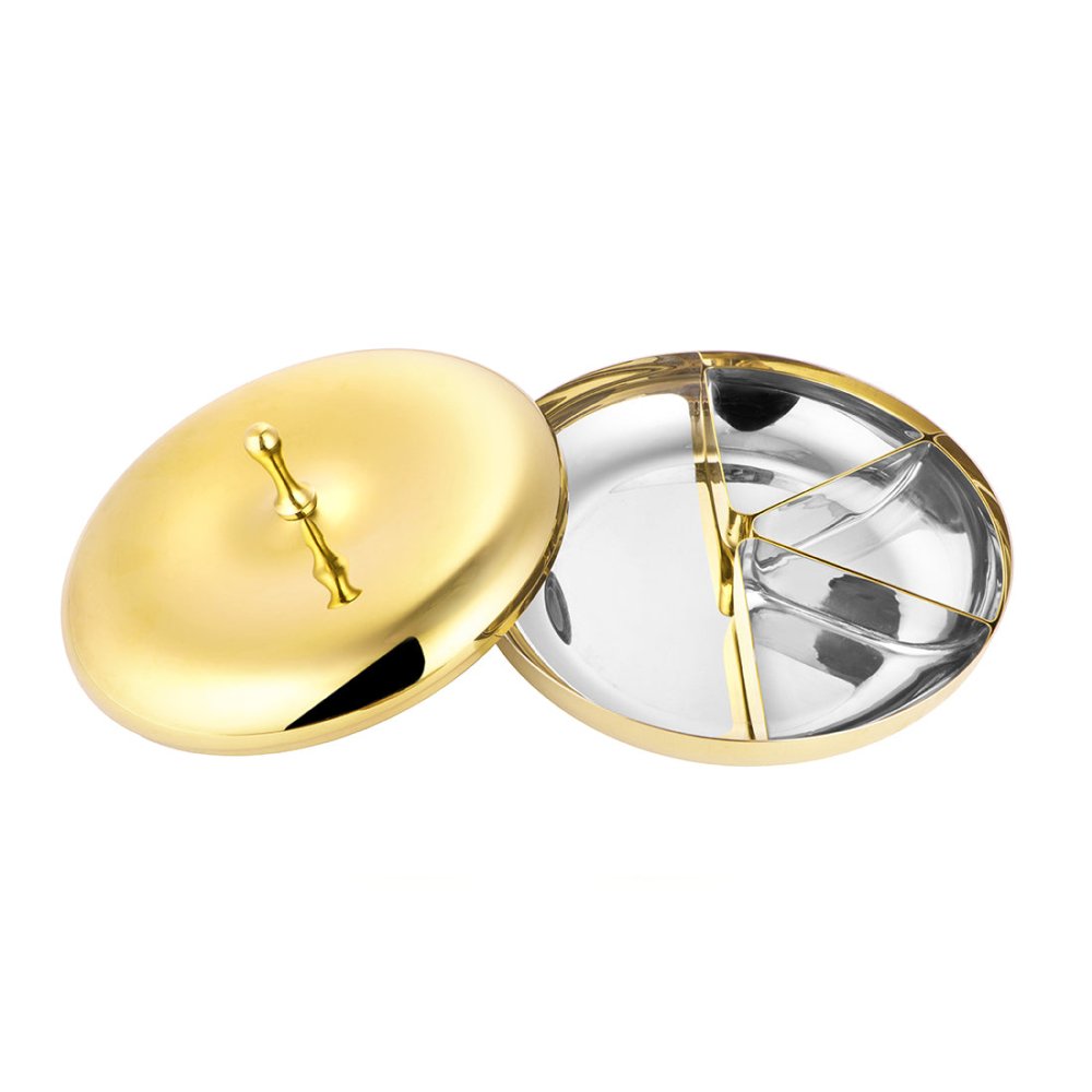 Stainless Steel Lotus Dry Fruit Container with PVD Gold Coating