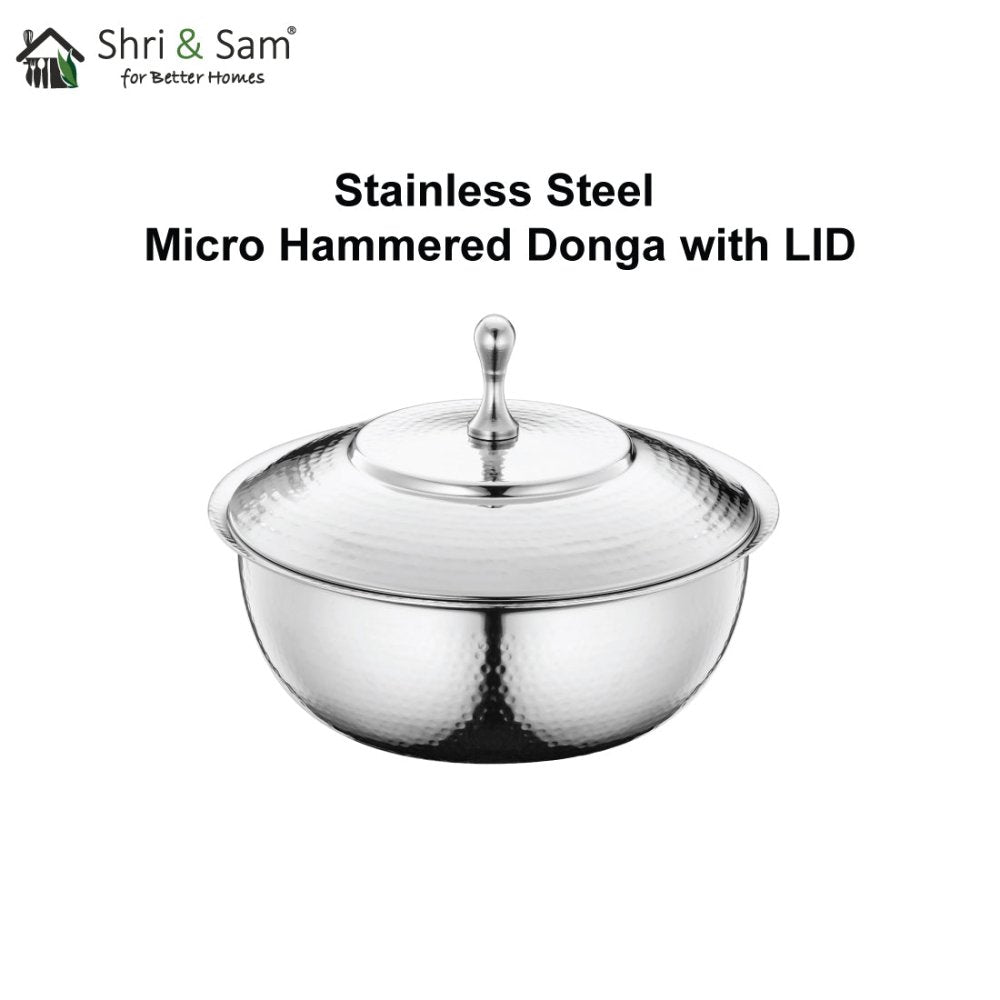 Stainless Steel Micro Hammered Donga with Lid