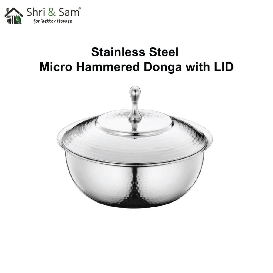 Stainless Steel Micro Hammered Donga with Lid