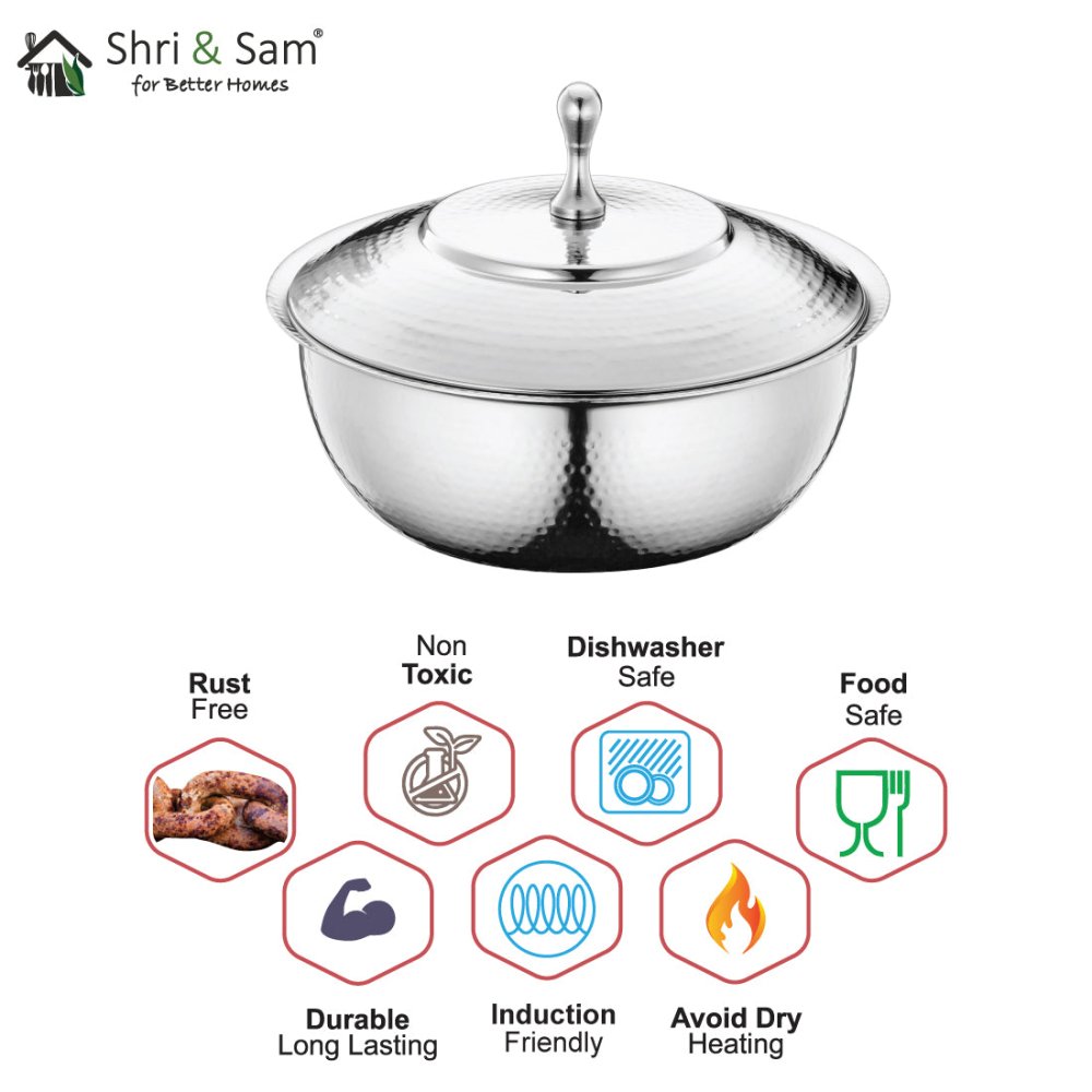 Stainless Steel Micro Hammered Donga with Lid