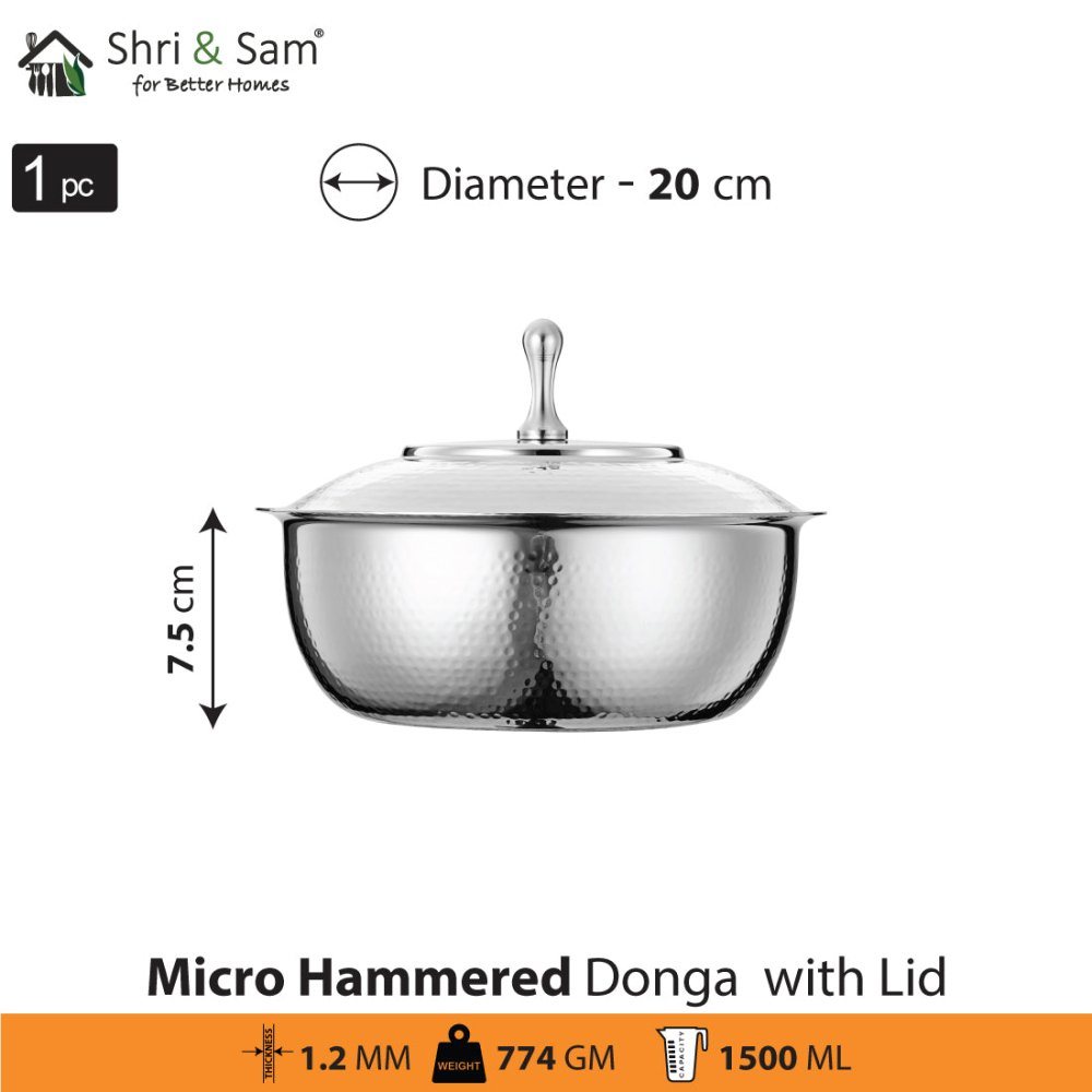 Stainless Steel Micro Hammered Donga with Lid