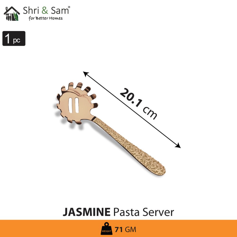 Stainless Steel Pasta Server with Rose Gold PVD Coating and Laser Jasmine