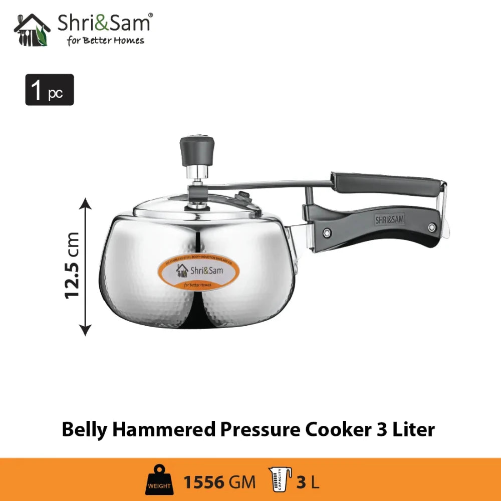 Stainless Steel Triply Bharat Belly Hammered Pressure Cooker