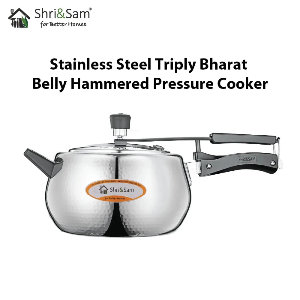 Stainless Steel Triply Bharat Belly Hammered Pressure Cooker