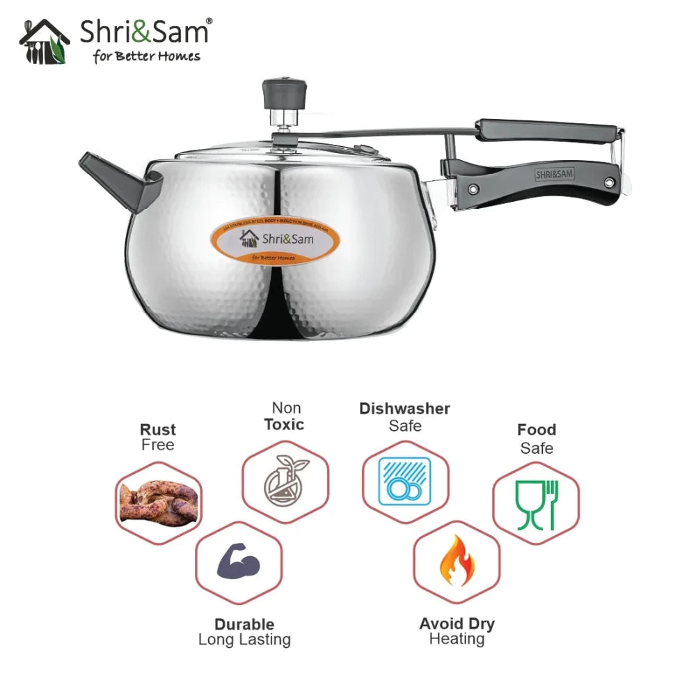 Stainless Steel Triply Bharat Belly Hammered Pressure Cooker