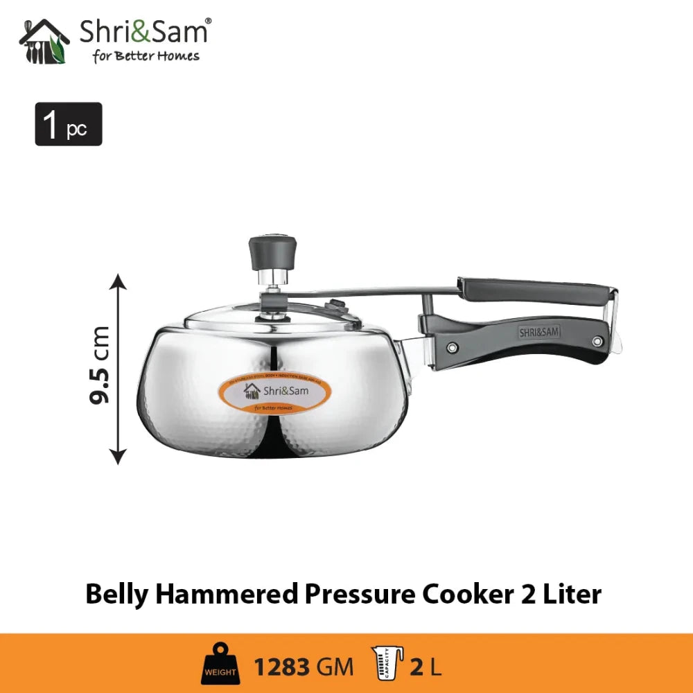 Stainless Steel Triply Bharat Belly Hammered Pressure Cooker