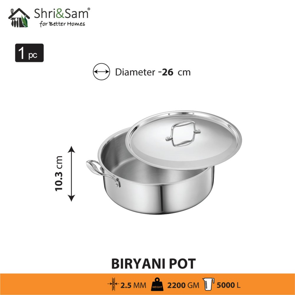 Stainless Steel Triply Bharat Biryani Pot with Lid
