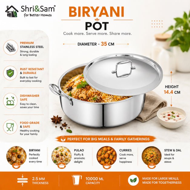 Stainless Steel Triply Bharat Biryani Pot with Lid