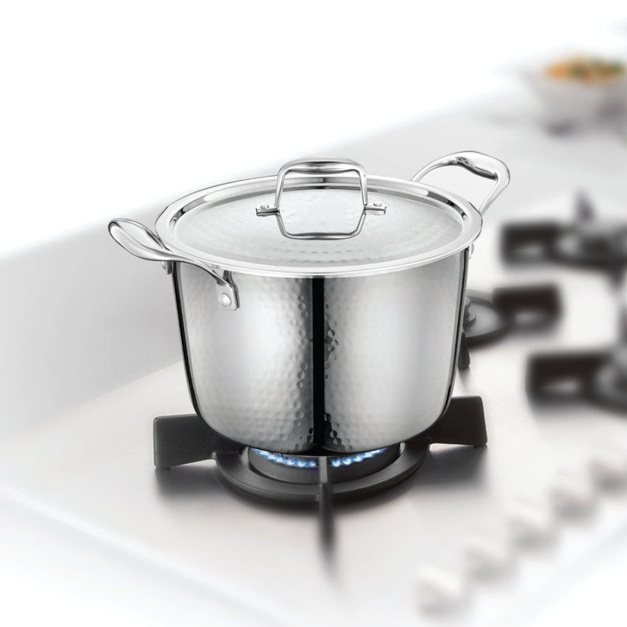Stainless Steel Triply Bharat Hammered Casserole in Taper Shape