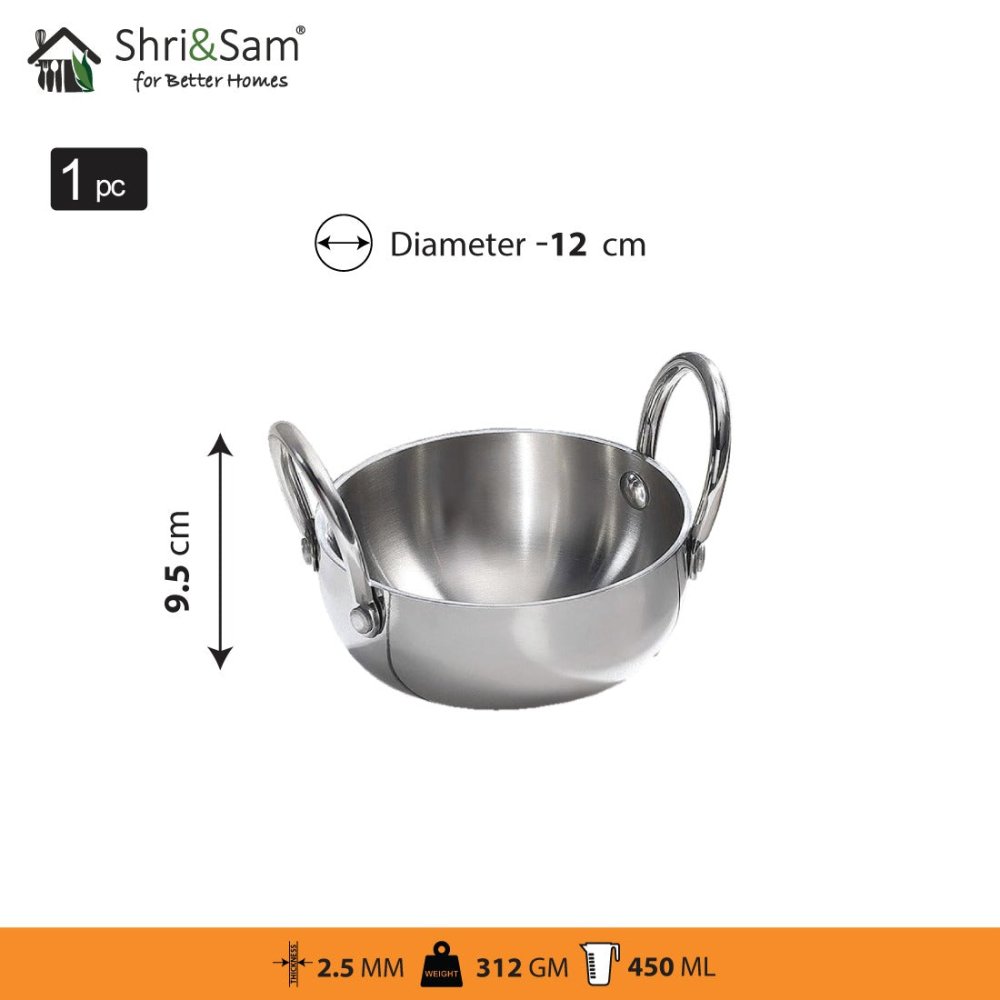 Stainless Steel Triply Mini Kadhai set of 3 pcs