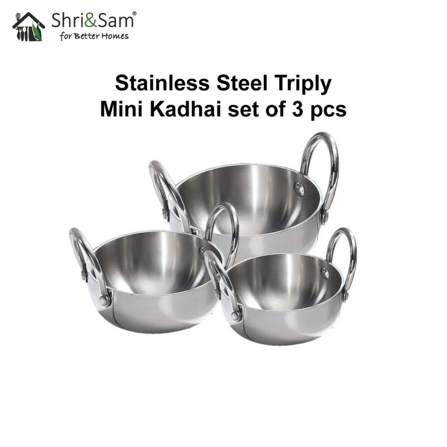 Stainless Steel Triply Mini Kadhai set of 3 pcs