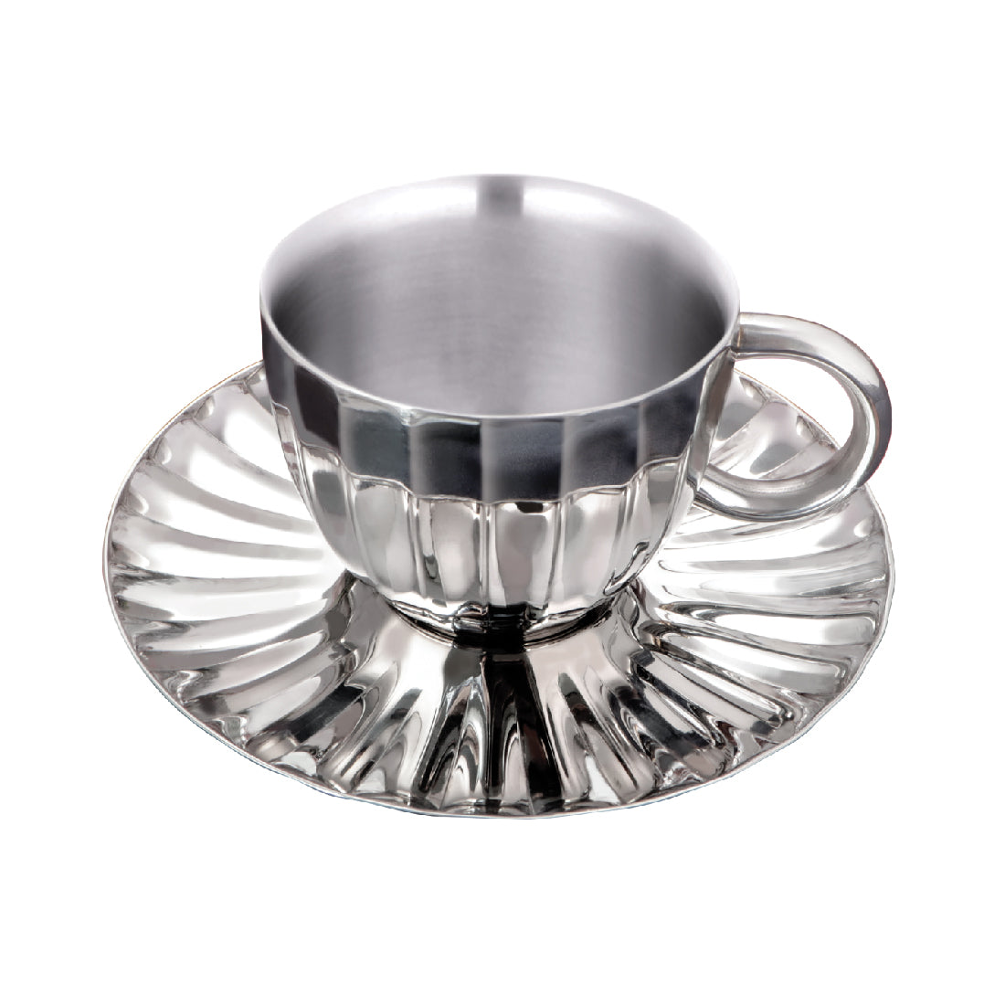 Stainless Steel 4 PCS Double Wall Cup and Saucer Espresso Step Design