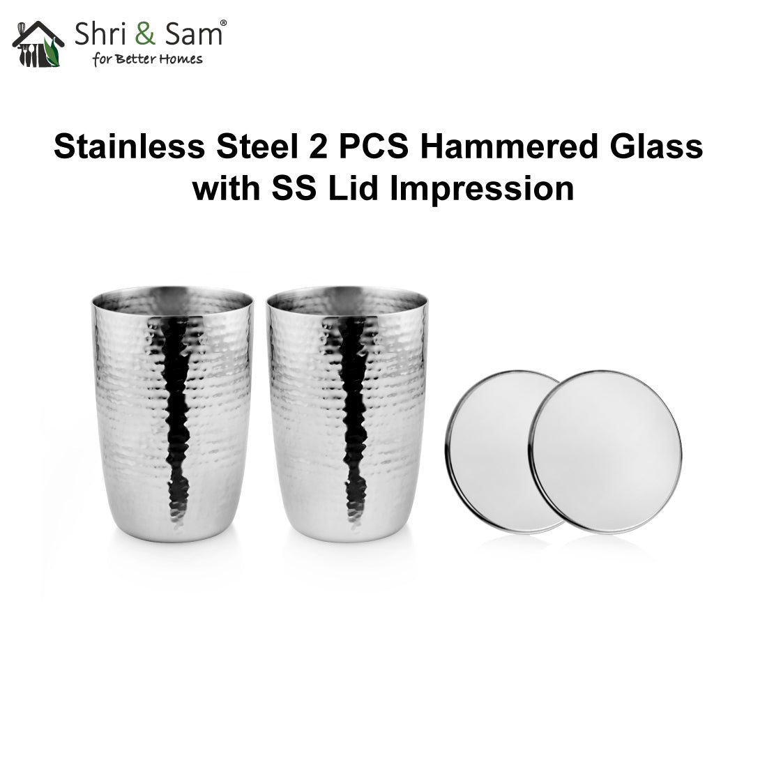 Stainless Steel 2 PCS Hammered Glass with SS Lid Impression