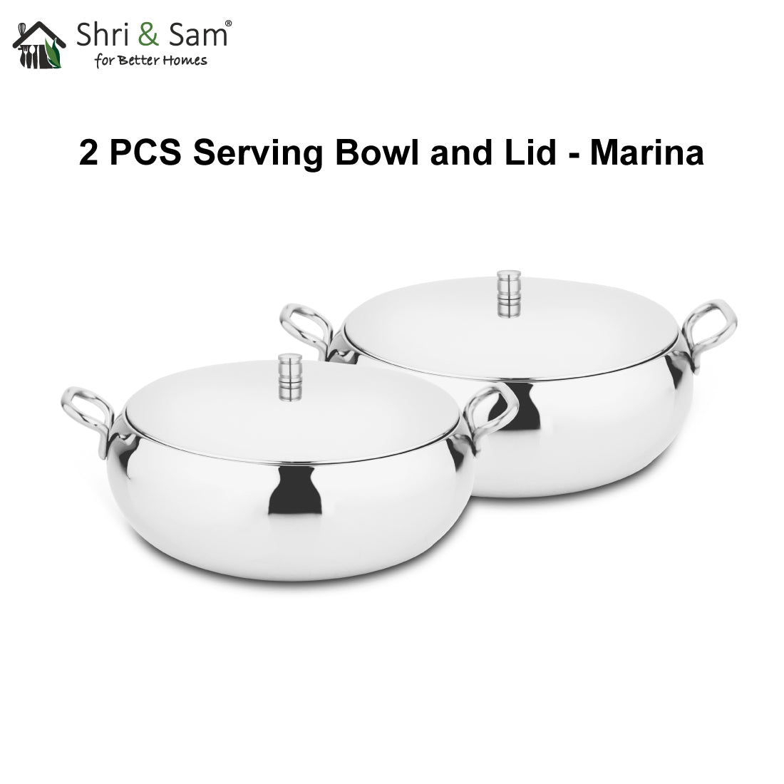 Stainless Steel 2 PCS Serving Bowl with SS Lid Marina