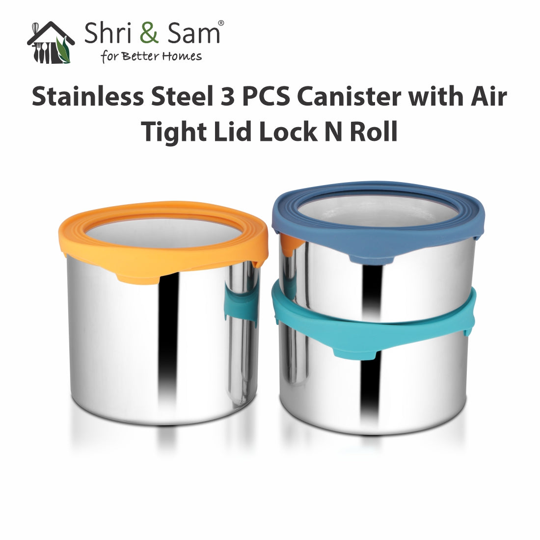 Stainless Steel 3 PCS Canister with Air Tight Lid Lock N Roll