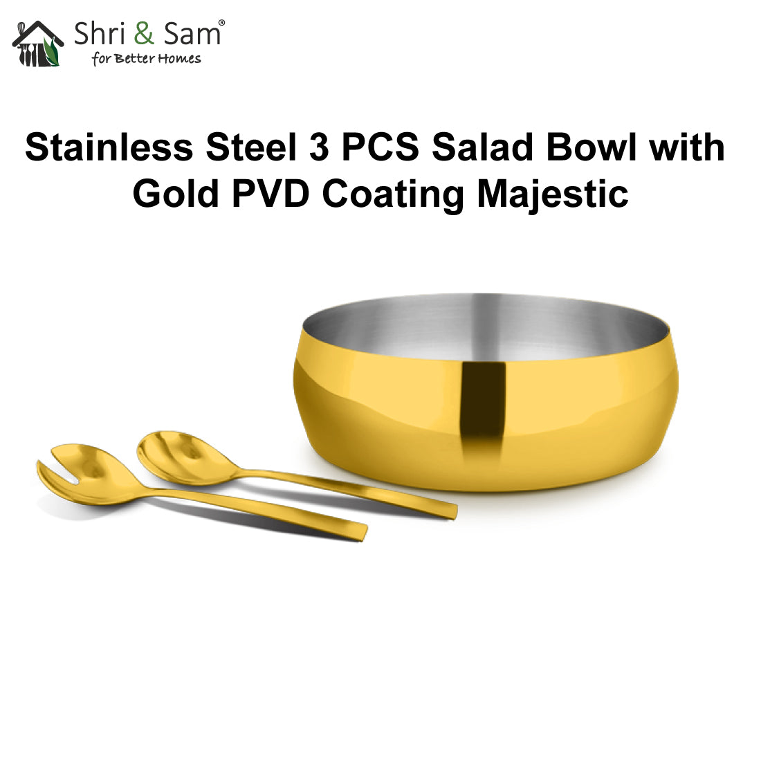 Stainless Steel 3 PCS Salad Bowl with Gold PVD Coating Majestic
