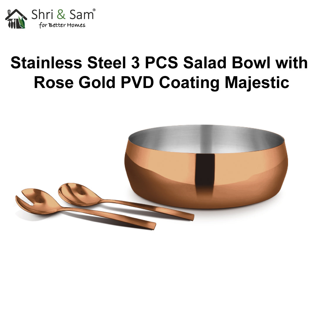 Stainless Steel 3 PCS Salad Bowl with Rose Gold PVD Coating Majestic