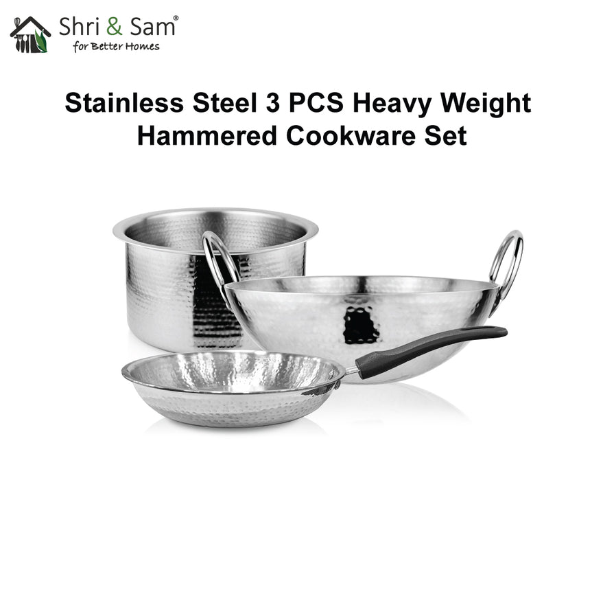 Stainless Steel 3 PCS Heavy Weight Hammered Cookware Set