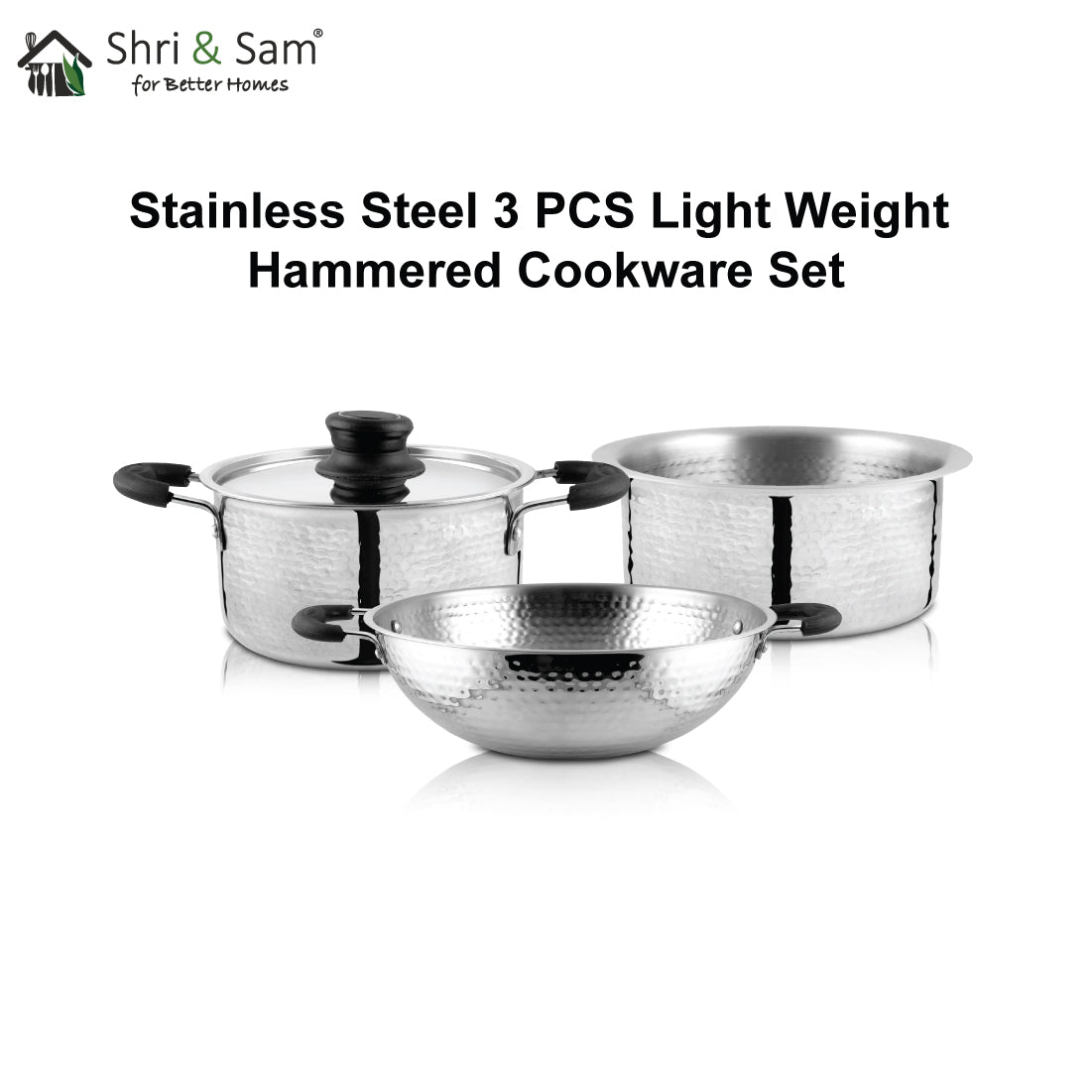 Stainless Steel 3 PCS Light Weight Hammered Cookware Set