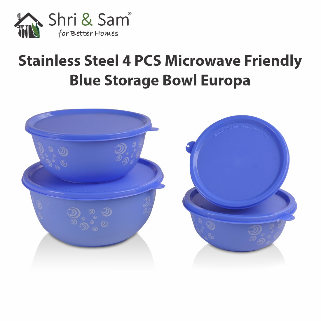 Stainless Steel 4 PCS Microwave Friendly Blue Storage Bowl Europa
