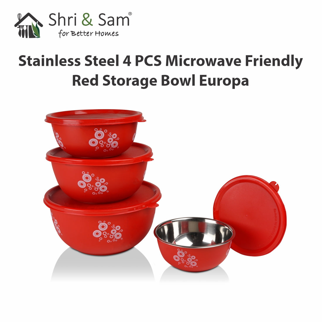 Stainless Steel 4 PCS Microwave Friendly Red Storage Bowl Europa