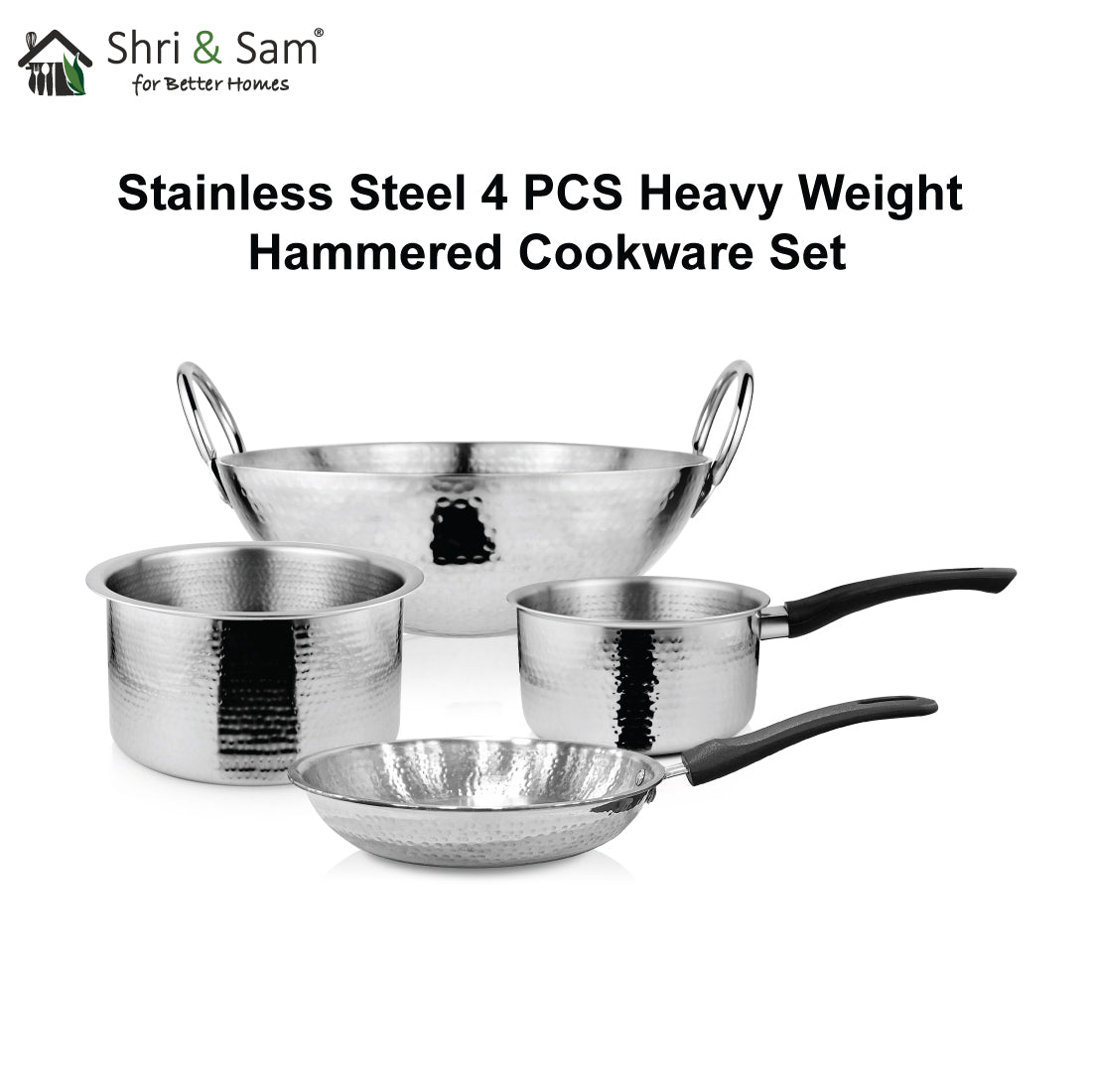 Stainless Steel 4 PCS Heavy Weight Hammered Cookware Set