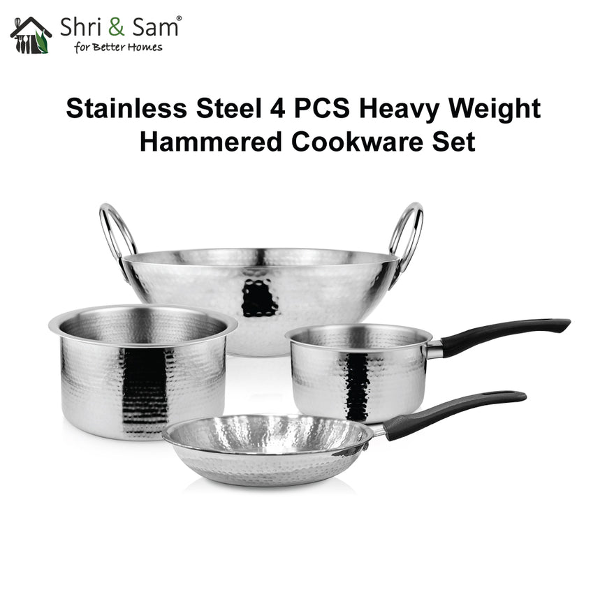 Stainless Steel 4 PCS Heavy Weight Hammered Cookware Set