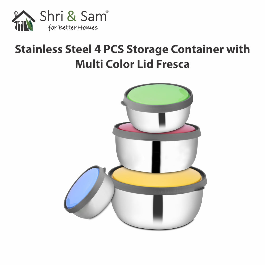 Stainless Steel 4 PCS Storage Container with Multi Color Lid Fresca