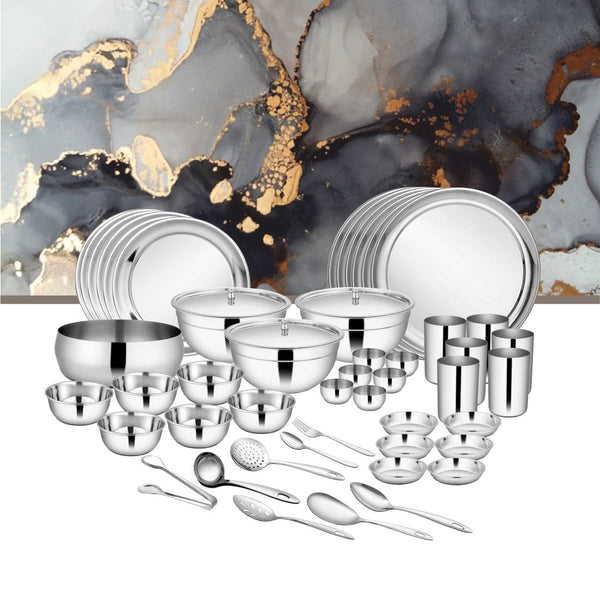 Stainless Steel 61 PCS Dinner Set (6 People) Shagun