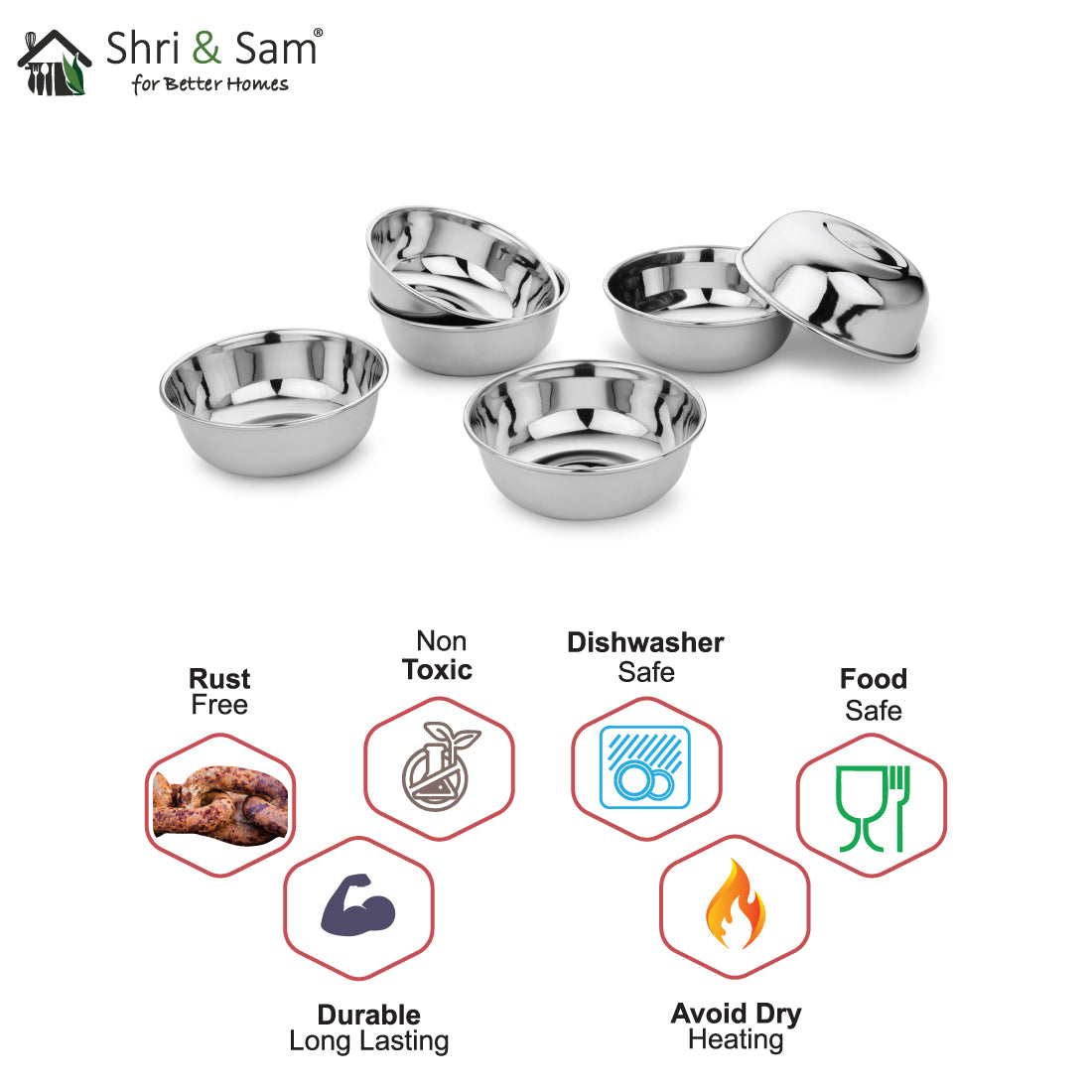 Stainless Steel 6 PCS Bidding Bowl Shagun