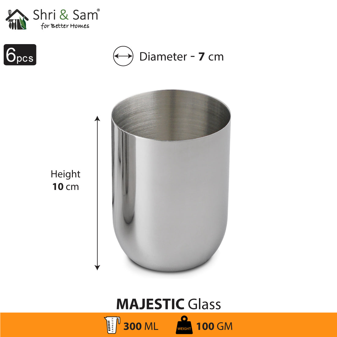 Stainless Steel 6 PCS Glass Majestic