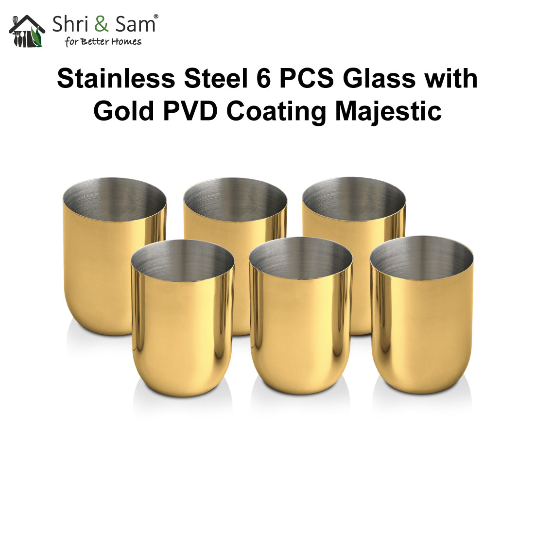 Stainless Steel 6 PCS Glass with Gold PVD Coating Majestic