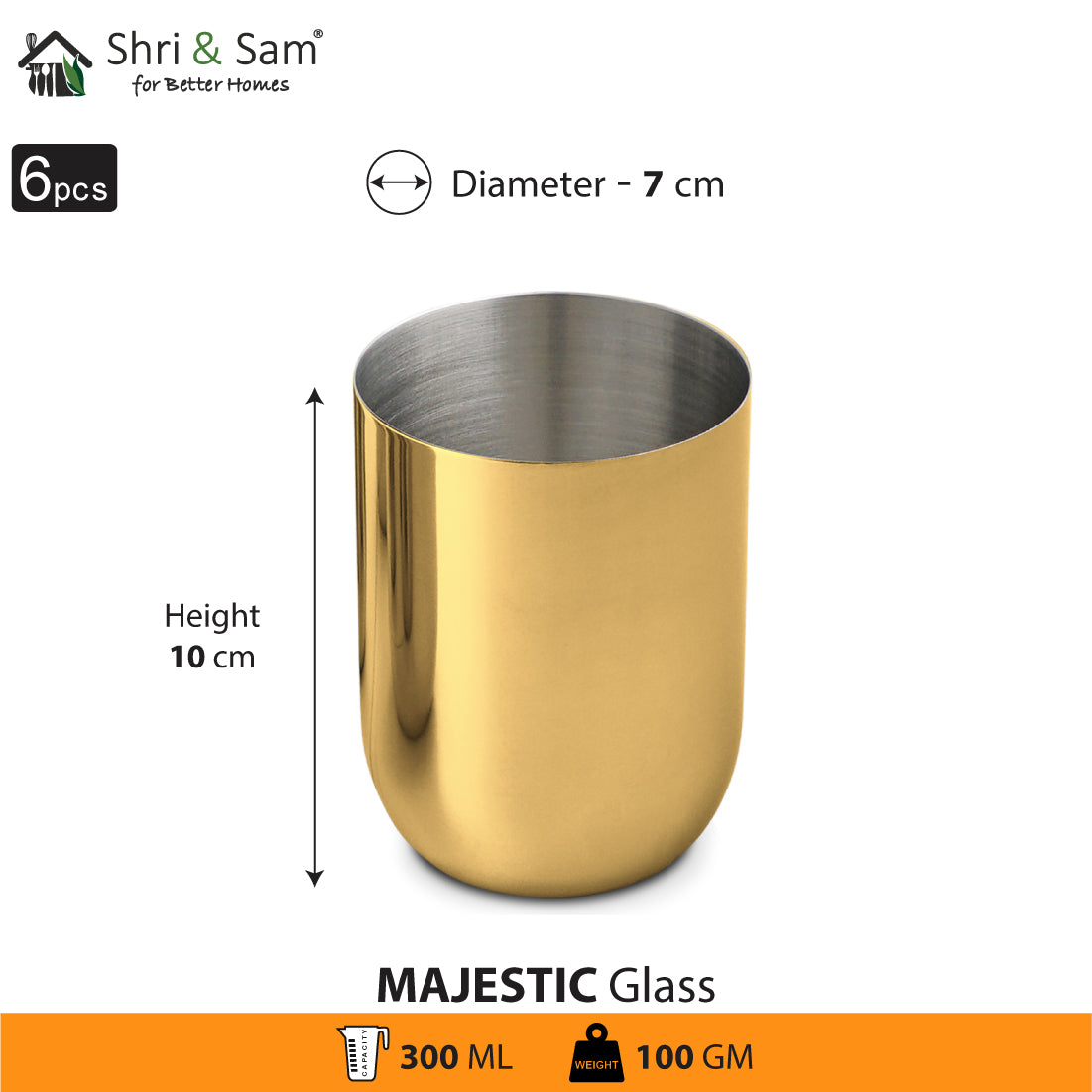 Stainless Steel 6 PCS Glass with Gold PVD Coating Majestic