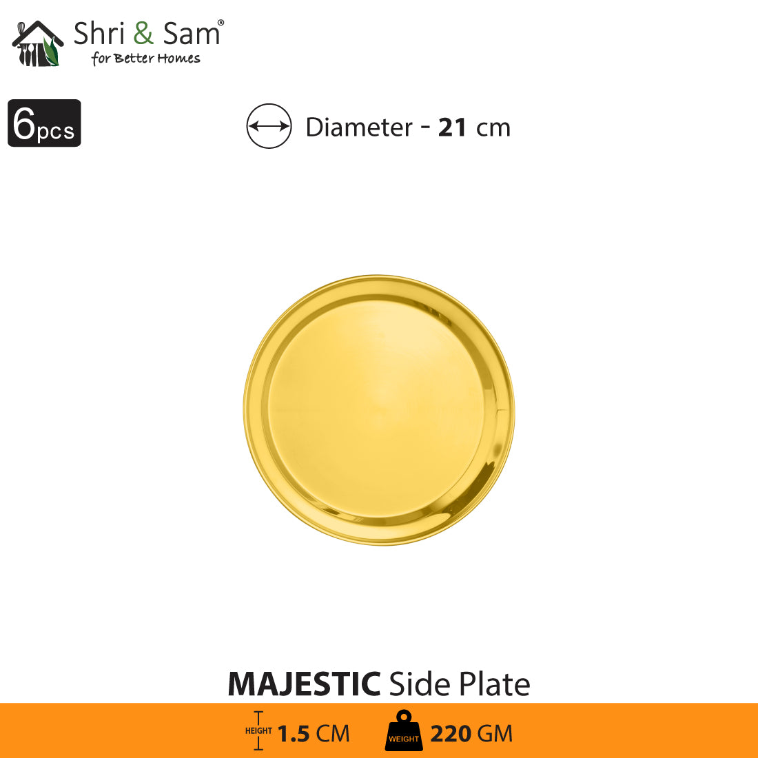 Stainless Steel 6 PCS Side Plate with Gold PVD Coating Majestic