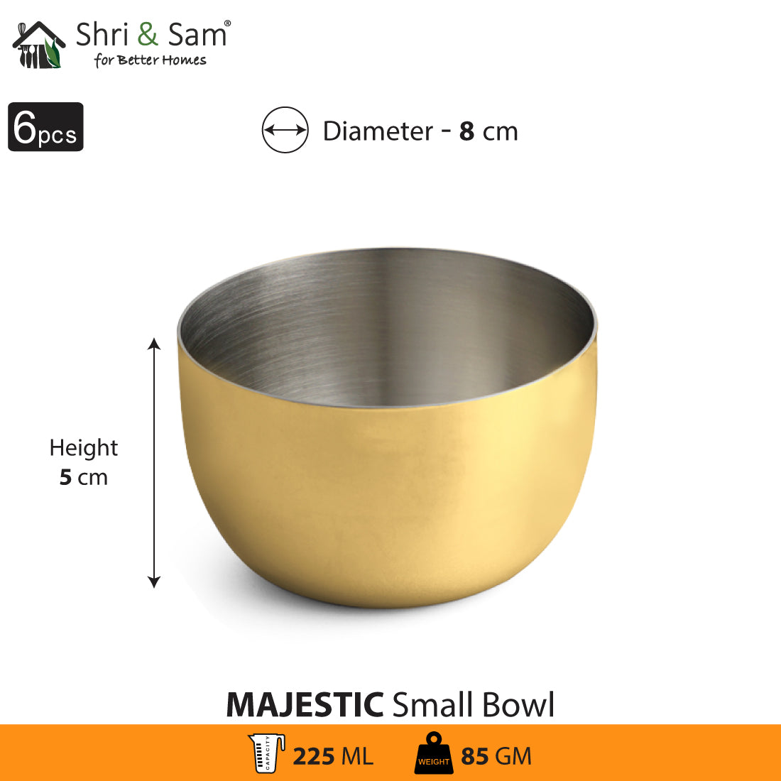 Stainless Steel 6 PCS Small Bowl with Gold PVD Coating Majestic