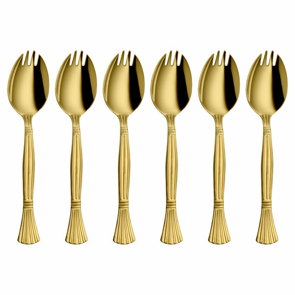 Stainless Steel 6 PCS Cutlery with Gold PVD Coating Spork 3 IN 1