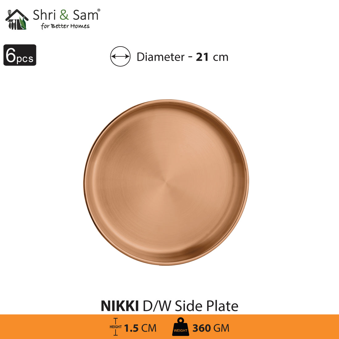 Stainless Steel 6 PCS Double Wall Side Plate with Rose GoldPVD Coating Nikki