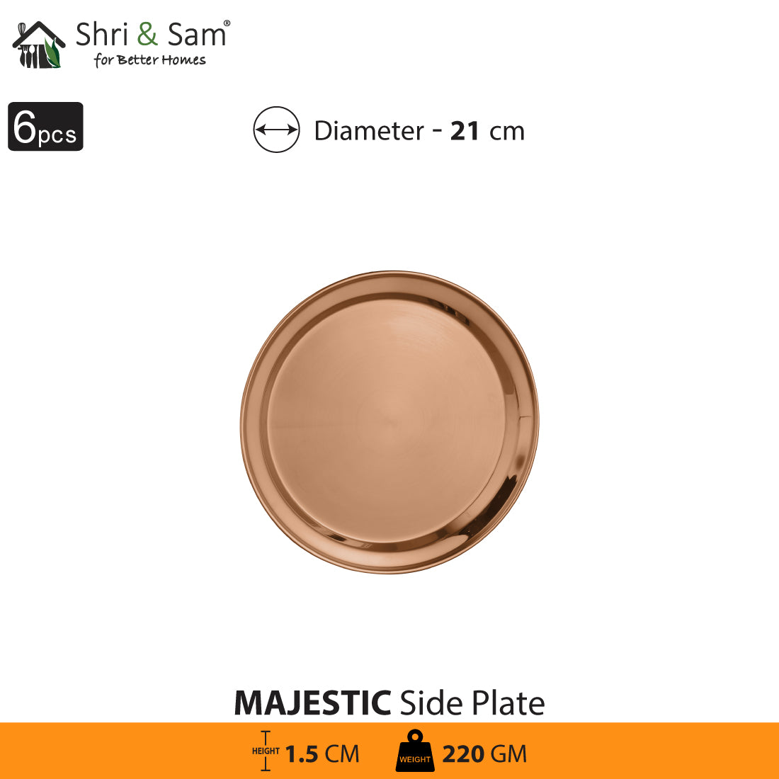 Stainless Steel 6 PCS Side Plate with Rose Gold PVD Coating Majestic
