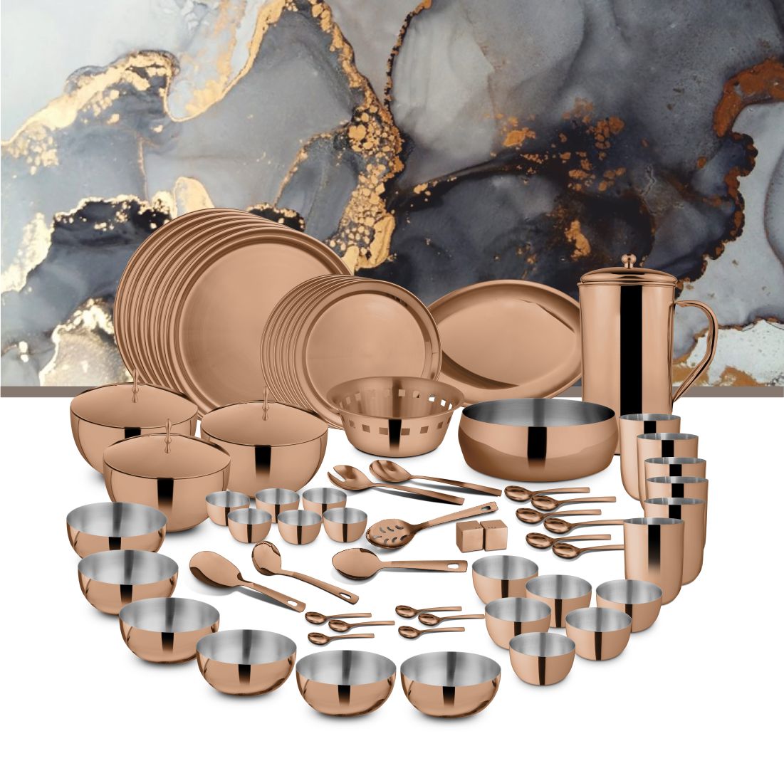 Stainless Steel 72 PCS Dinner Set (6 People) with Rose Gold PVD Coating Majestic