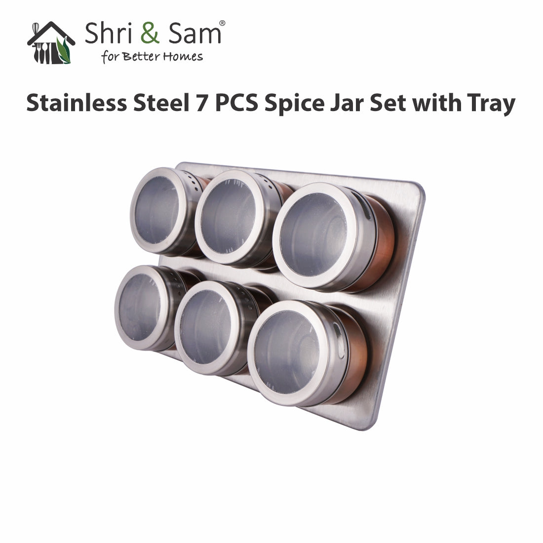 Stainless Steel 7 PCS Spice Jar Set with Tray