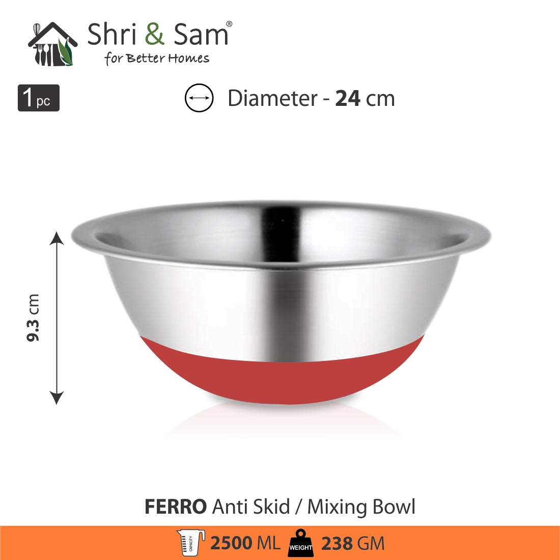 Stainless Steel Anti Skid 24 CM Mixing Bowl Ferro