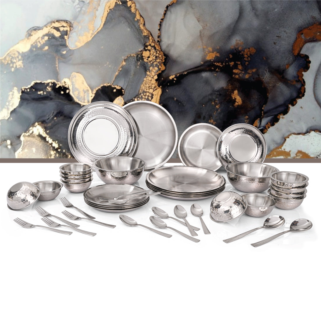 Stainless Steel 40 PCS Double Wall Hammered Dinner Set (6 People) Budget