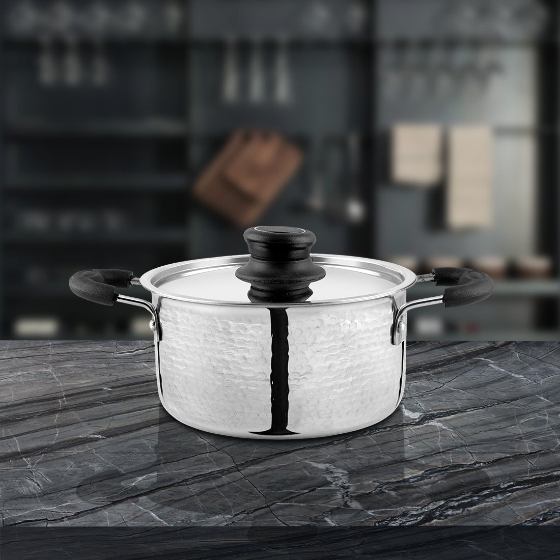 Stainless Steel Light Weight Hammered Casserole with SS Lid