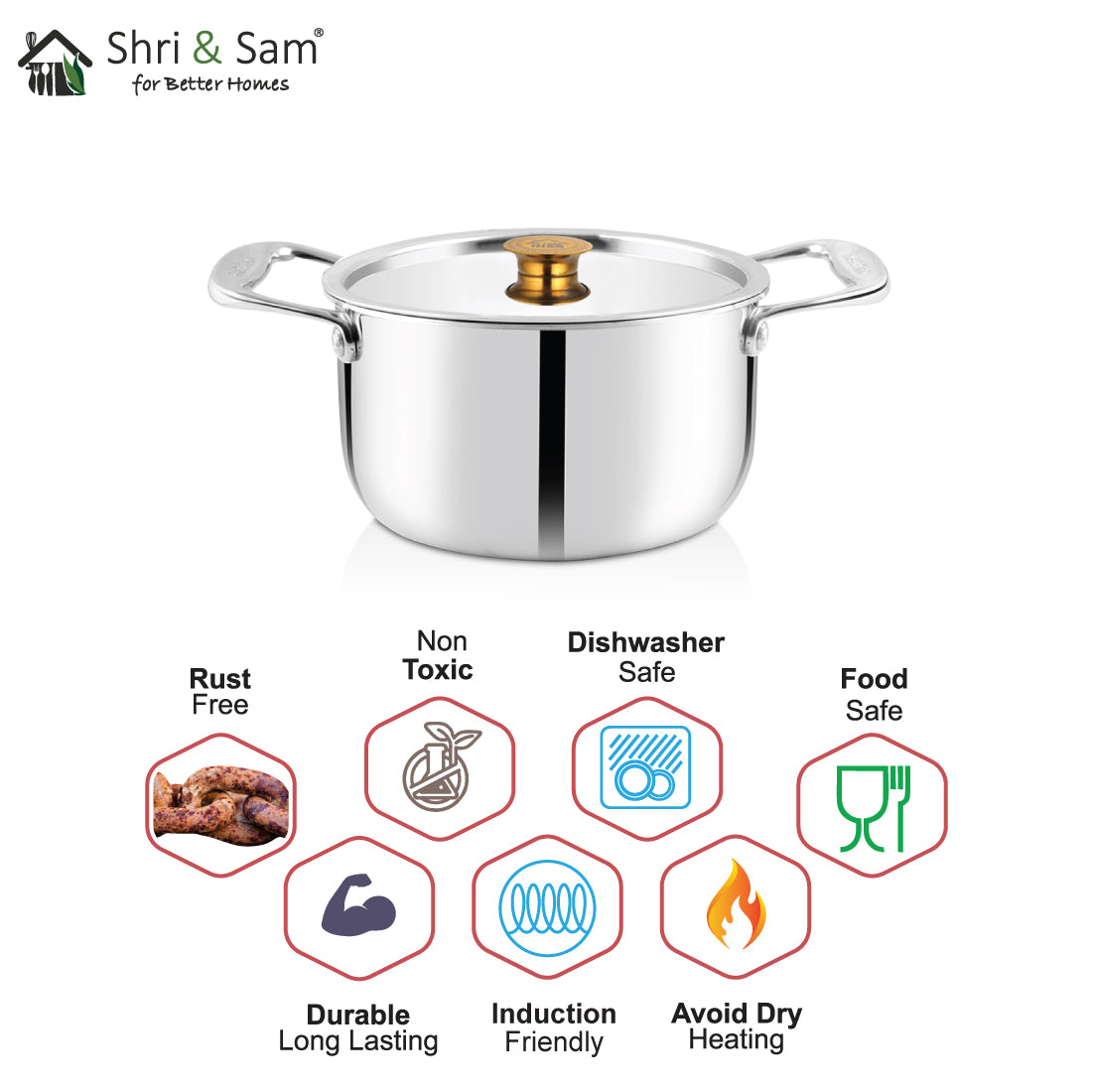 Stainless Steel Triply Casserole with SS Lid Triplica