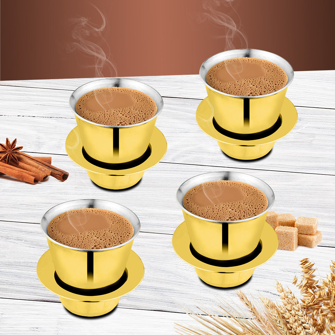 Stainless Steel 4 PCS Double Wall Coffee Dabra In Tumbler with Gold PVD Coating Congo