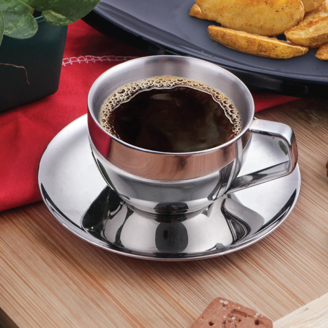 Stainless Steel 4 PCS Double Wall Cup and Saucer Espresso