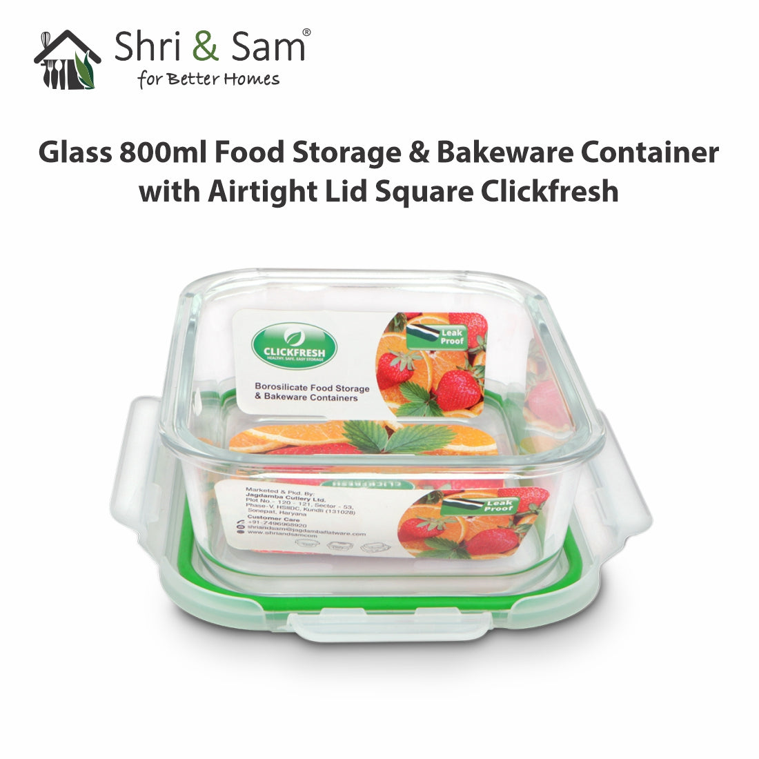 Glass 800ml Food Storage & Bakeware Container with Airtight Lid Square Clickfresh