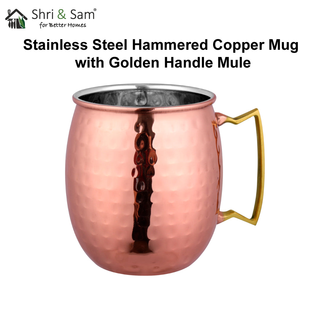 Stainless Steel  Hammered Copper Mug with Golden Handle Mule