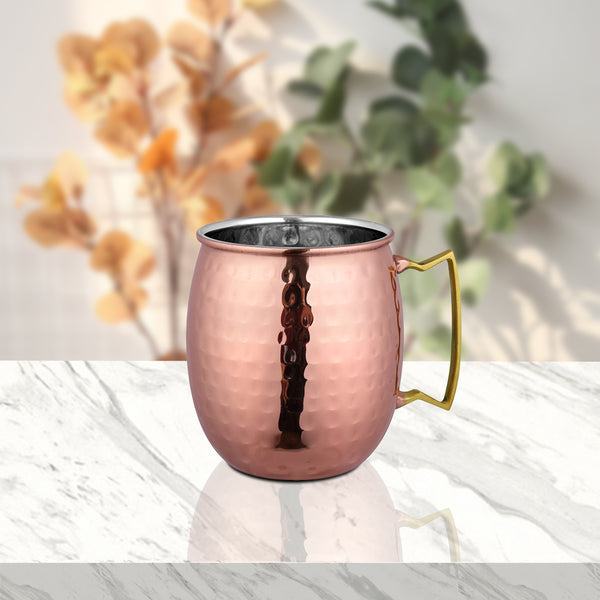 Stainless Steel  Hammered Copper Mug with Golden Handle Mule