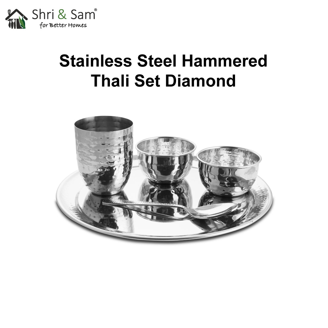 Stainless Steel Hammered Thali Set Diamond